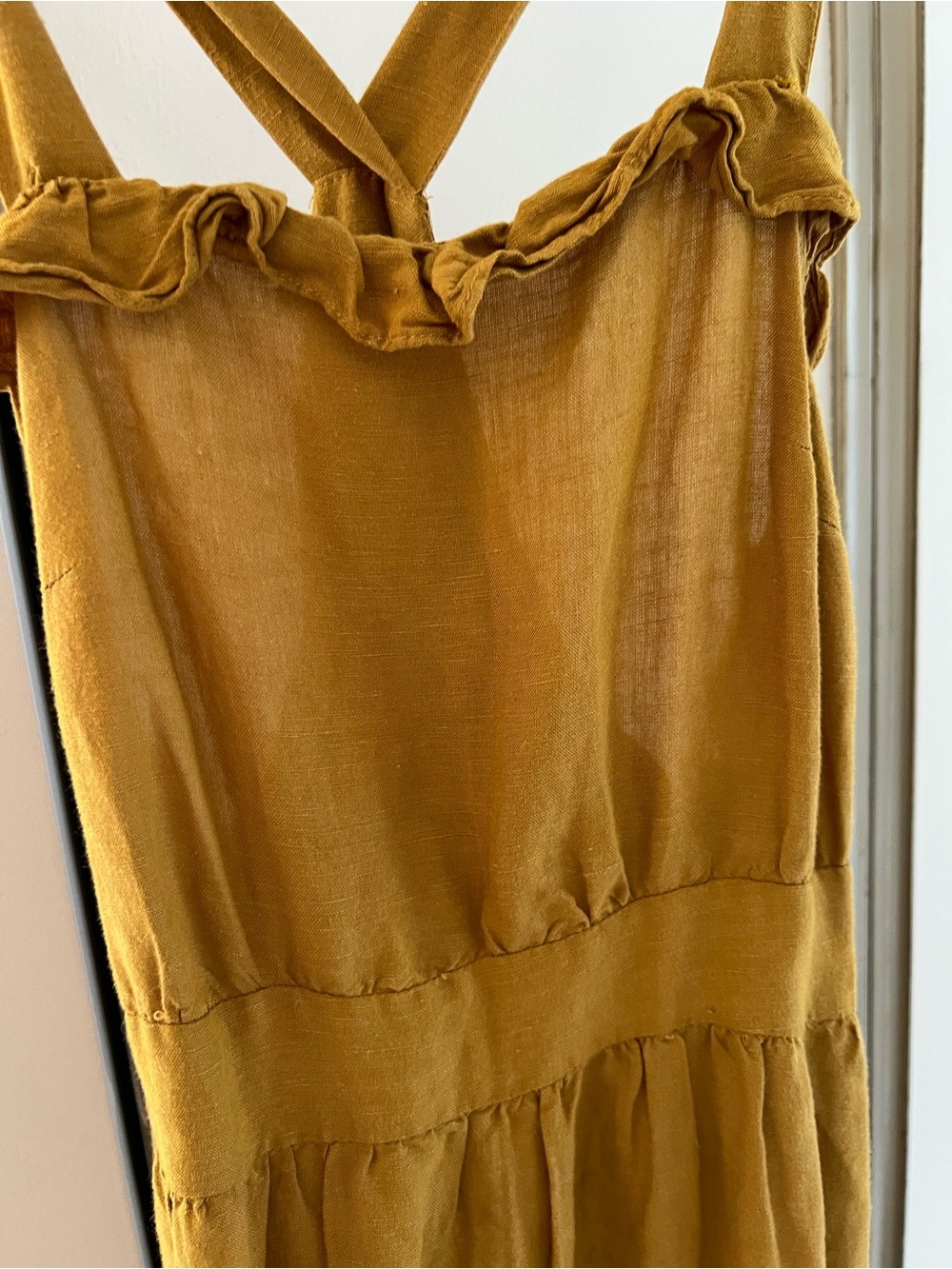 Zara Mustard Yellow Sleeveless Linen-Feel Dress - Picture 3 of 6